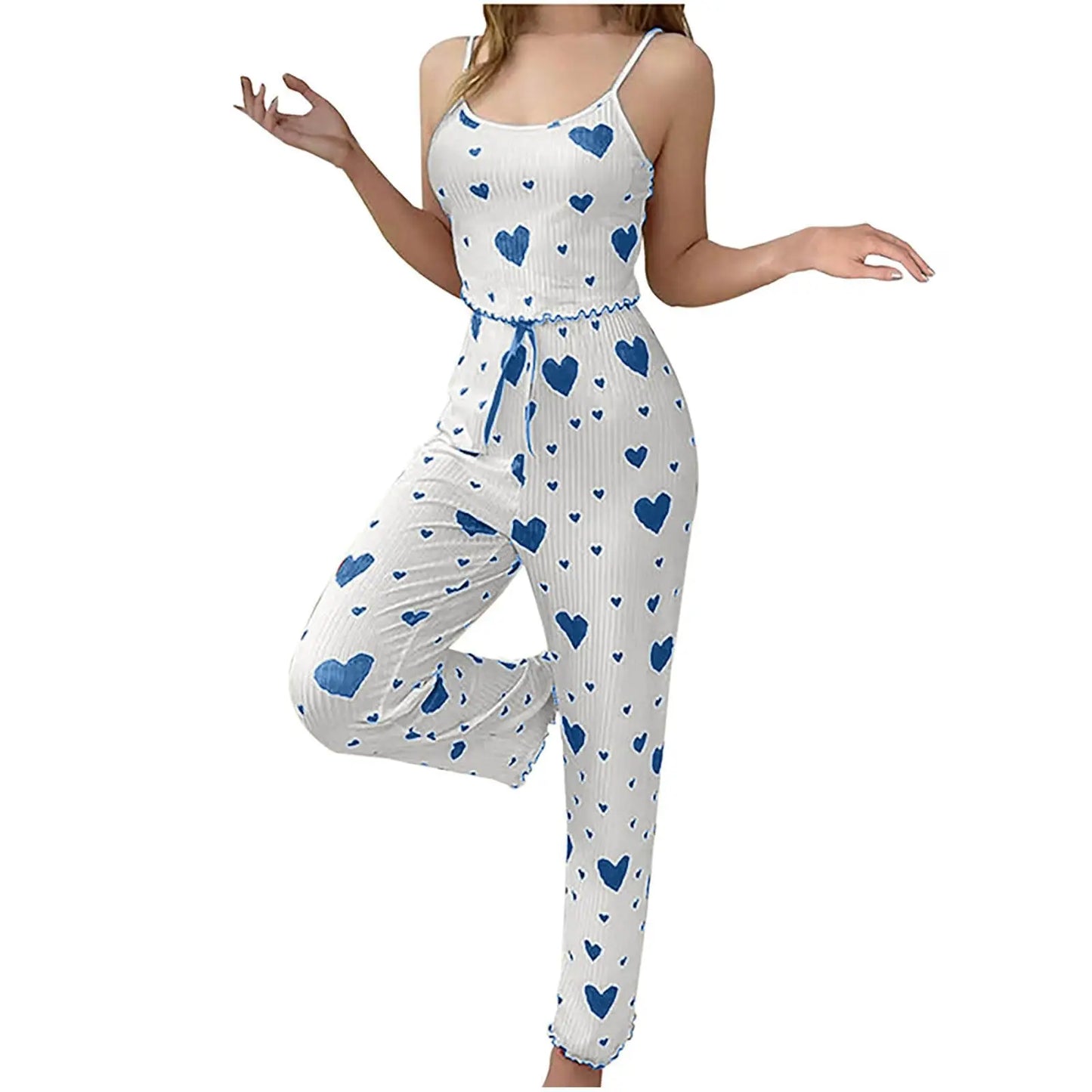 2025 New Women pajamas plus size pajamas set 2 piece short vest + trouser white breathable soft casual love print