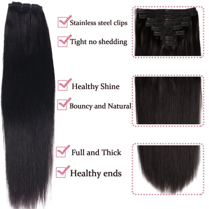 Clip In Hair Extensions Human Hair Brazilian Straight Clip In Natural Black Color Clip Ins Remy Hair 20 22 24 26 Inch 4# Women