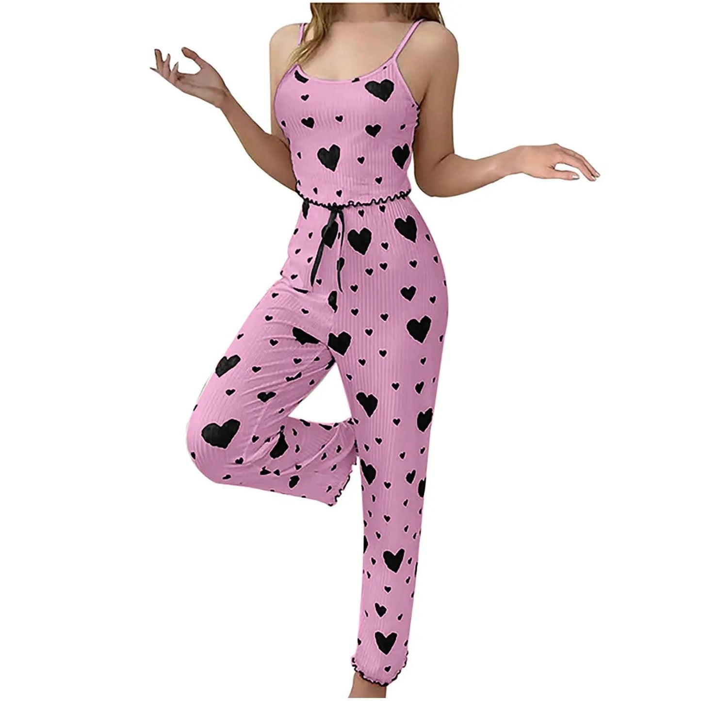 2025 New Women pajamas plus size pajamas set 2 piece short vest + trouser white breathable soft casual love print