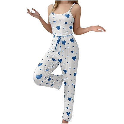 2025 New Women pajamas plus size pajamas set 2 piece short vest + trouser white breathable soft casual love print