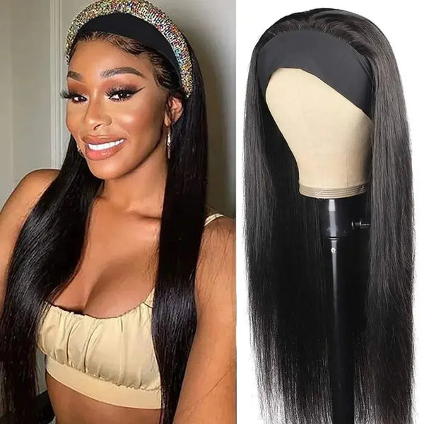 Headband Wig Human Hair Bone Straight Human Hair Wigs Full Machine Made Peruvian Human Hair Wigs For Black Women Easy to Go 180% Bliling Store