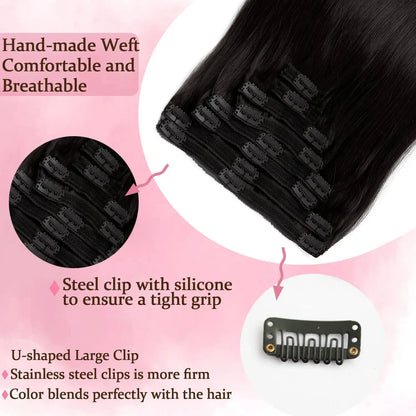 Clip In Hair Extensions Human Hair Brazilian Straight Clip In Natural Black Color Clip Ins Remy Hair 20 22 24 26 Inch 4# Women