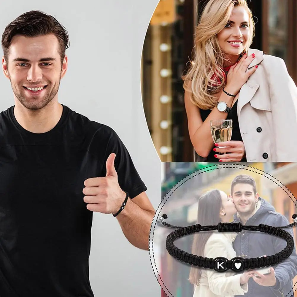 Personalized A-Z Initial Heart Bracelet - Adjustable Braided Name Jewelry