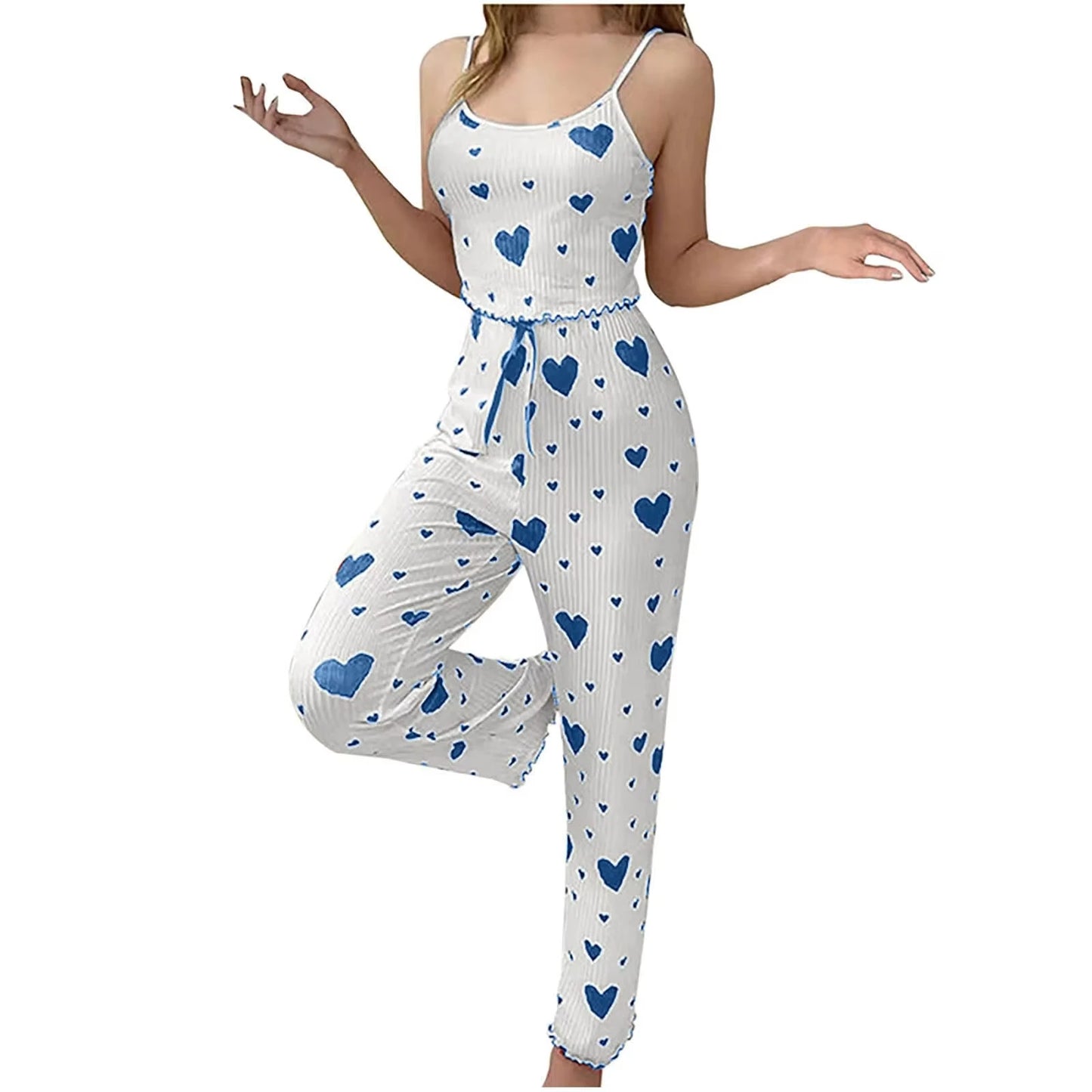 2025 New Women pajamas plus size pajamas set 2 piece short vest + trouser white breathable soft casual love print
