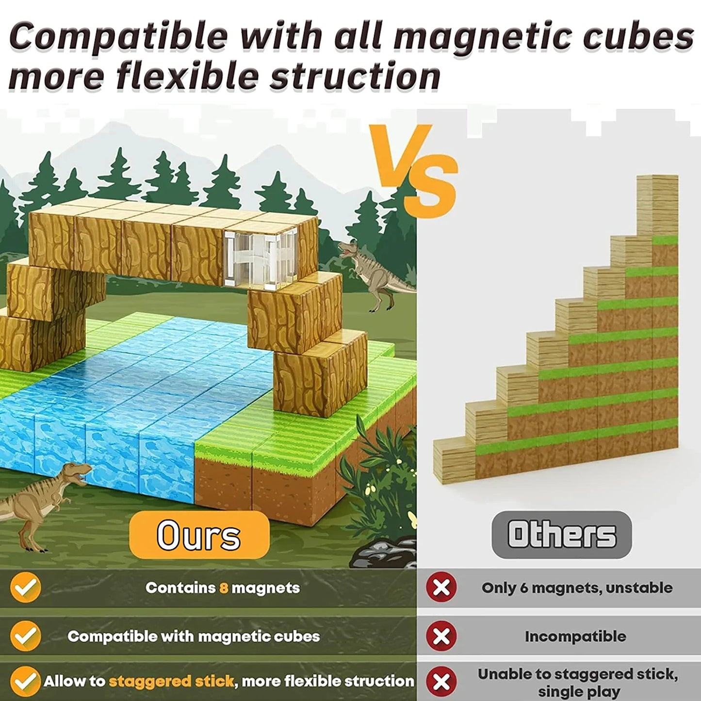 Magnetic Blocks 100pcs  Toy Build Magnet Set For Boys Girls Stem Montessori Sensory Cubes For Toddlers Gift