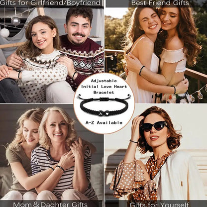 Personalized A-Z Initial Heart Bracelet - Adjustable Braided Name Jewelry