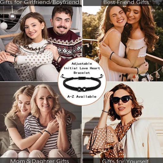 Personalized A-Z Initial Heart Bracelet - Adjustable Braided Name Jewelry